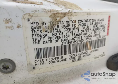 2001 Toyota Camry Le из США, поврежденный, VIN JT2BG22K910537796